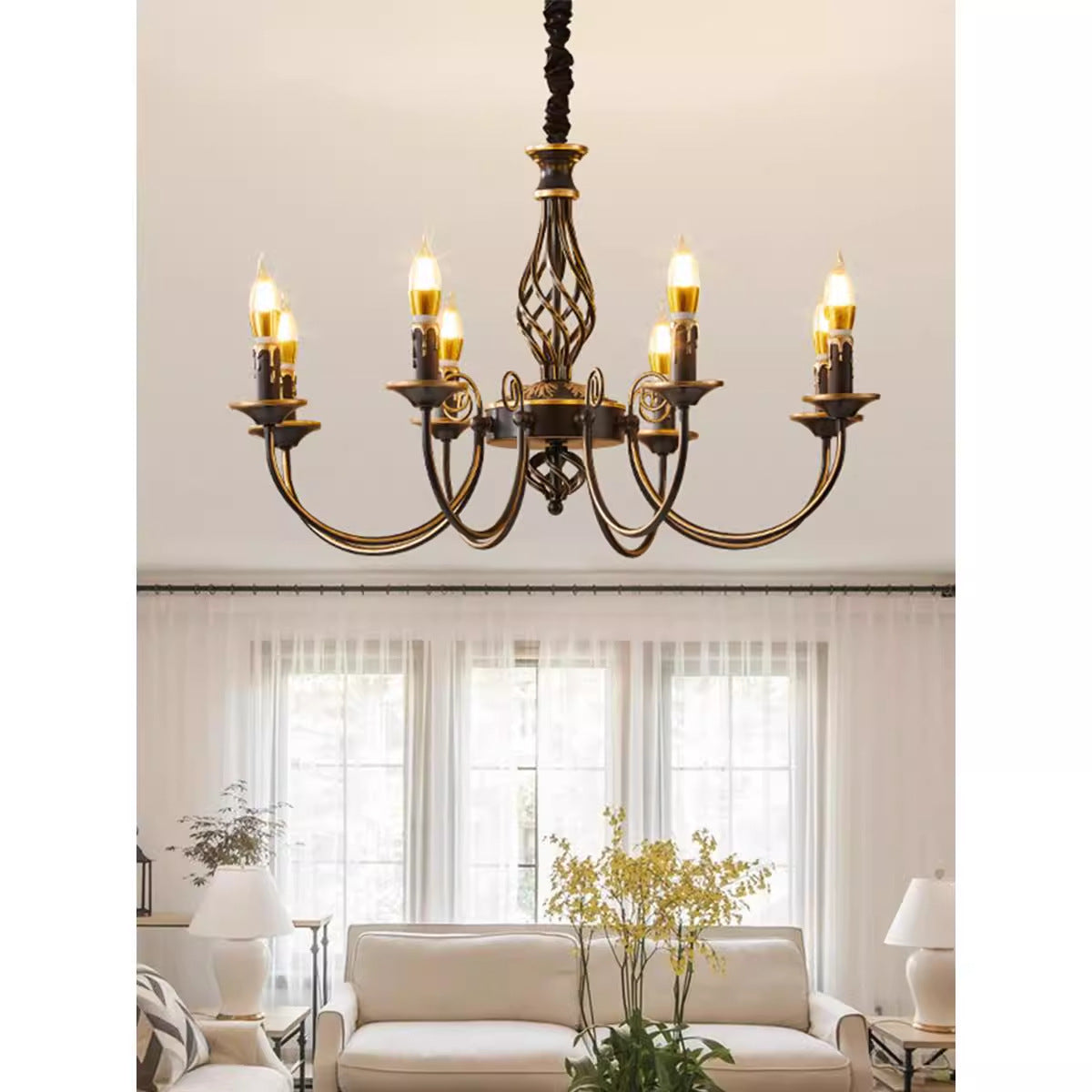 American restaurant chandelier simple modern bedroom study cafe personalized pastoral country retro wrought iron candle lamp