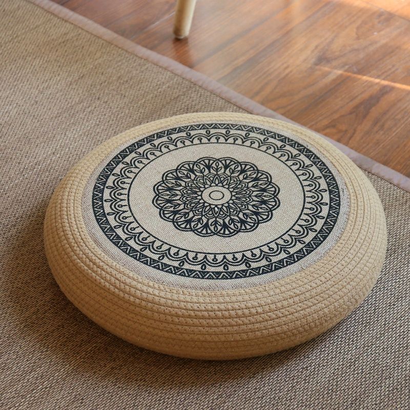 Futon pouf, tatami floor, bay window, retro coffee table, pouf, living room floor cushion, hemp rope meditation stool