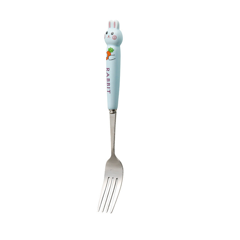 Cartoon stainless steel cutlery set: cute kids' forks with stylish ceramic handles, exquisite dessert spoons, and serving spoons