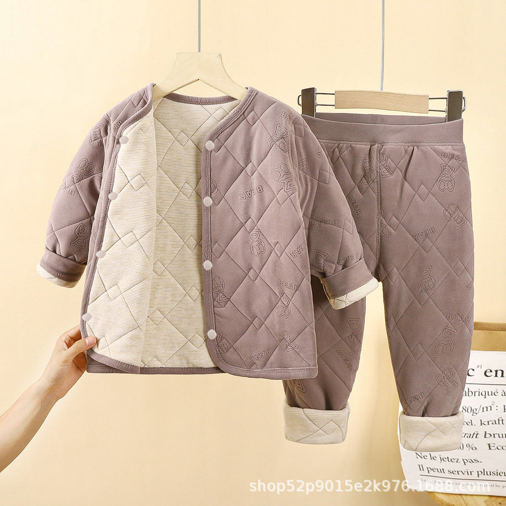 Kids school uniform handy gadgetfall and winternew arrival three-layer quilted cotton boys' cotton coat fleece-linedthickened inner layer girl's cotton jacket type a