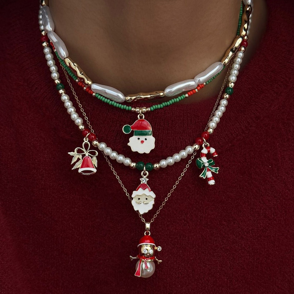European and american cross-border christmas necklace for women - faux pearl creative christmas snowman bell pendant, high-end ins style necklace