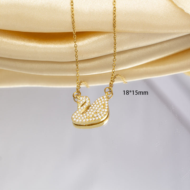 [copper inlaid with zirconium] necklace for women cross-border gemstone swan pendant niche high-end electroplated clavicle chain jewelry wholesale