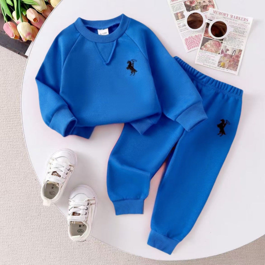 Amazon cross-border european and american girls' outfit: solid color knitted ribbed long-sleeve sweatshirt and sweatpants two-piece set for toddlers and young children