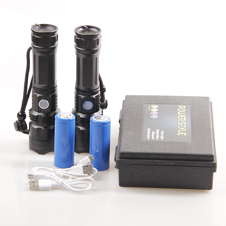 Cross-border new XHP50 outdoor camping USB charging, telescopic zoom LED strong light long-distance shooting wholesale flashlight