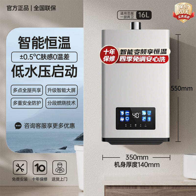 German brand premium gas water heater, inverter constant temperature, natural gas/lpg, 16l forced flue constant temperature model