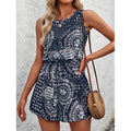 Shipped: new european and american women's summer v-neck sleeveless casual jumpsuit with minimalist print