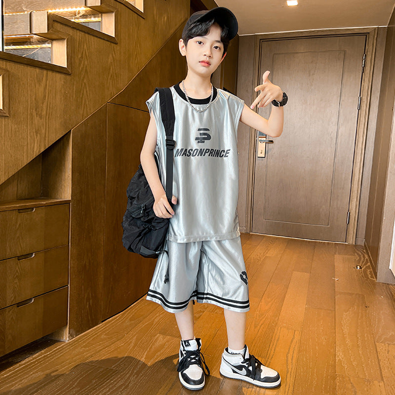 Boys'  summer new arrival: sporty letter print t-shirt & sleeveless set - trendy brand, relaxed fit, casual style