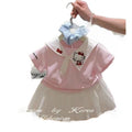 new girls' hello kitty nautical style outfit - summer pink short sleeve pleated skirt two-piece gift set