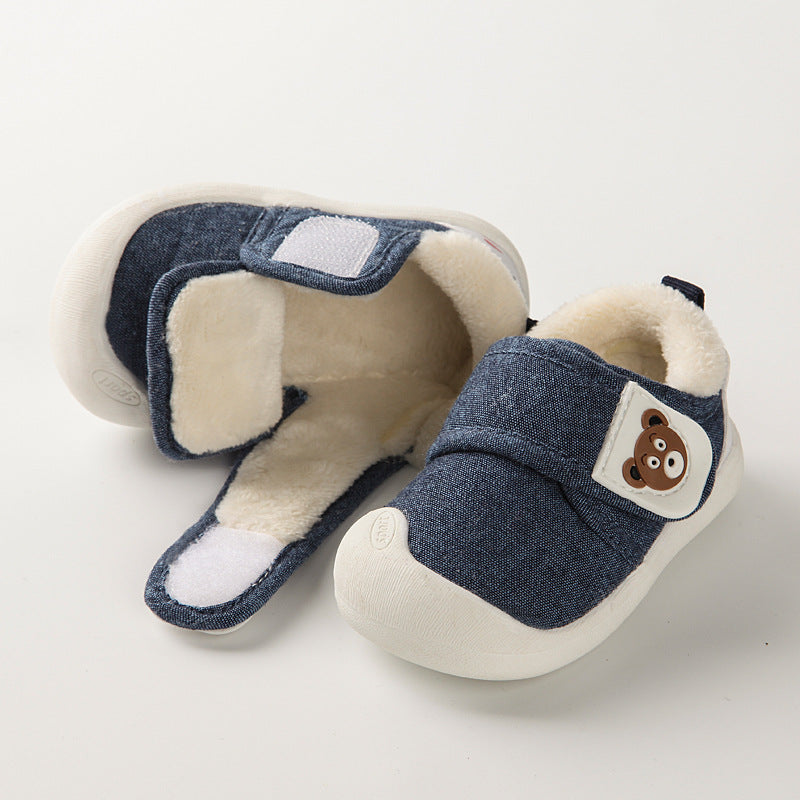 Toddler shoes for baby boys, spring and autumn, 0-1-2 years old, soft sole infant shoes, winter fleece-lined cotton shoes for baby girls