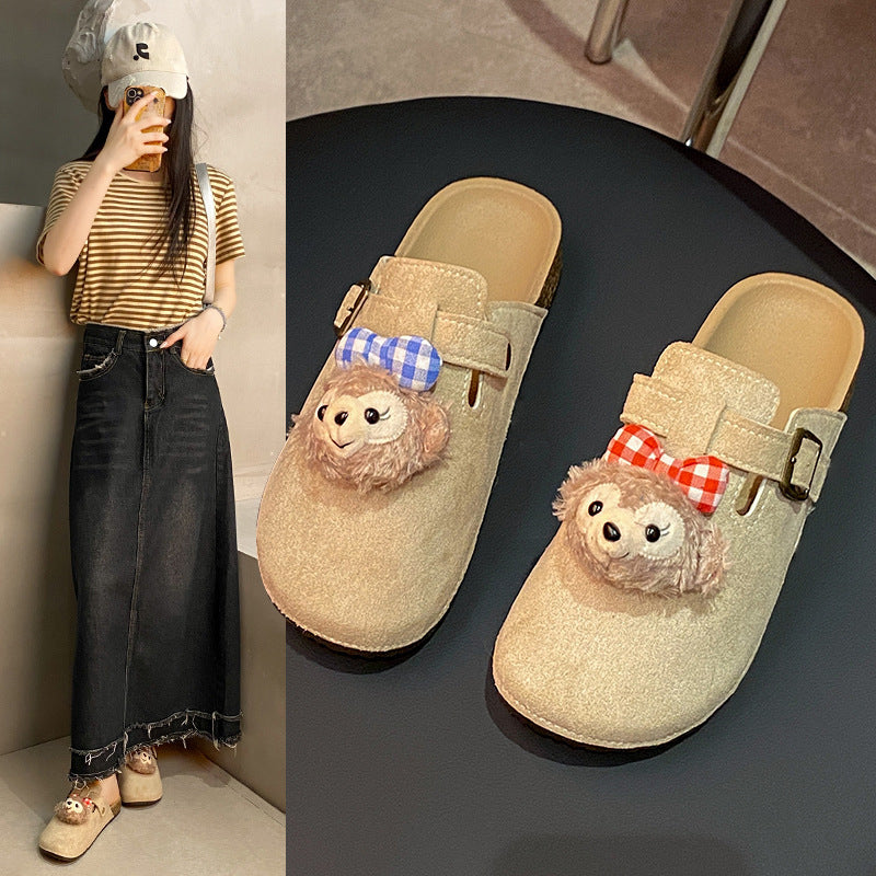 New arrival lazy shoes birkenstock slippers for women spring autum home non-slipoutwear cartoon stylish toe-cap half slippers wholesale