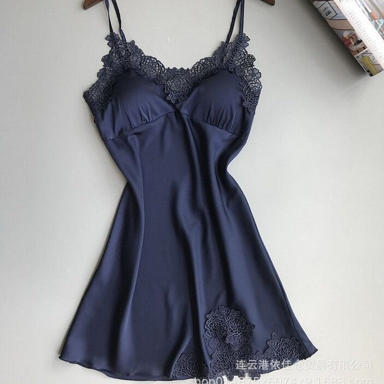 Women's sexy silk satin nightgown v-neck lace lingerie dress sleepwear s-xl