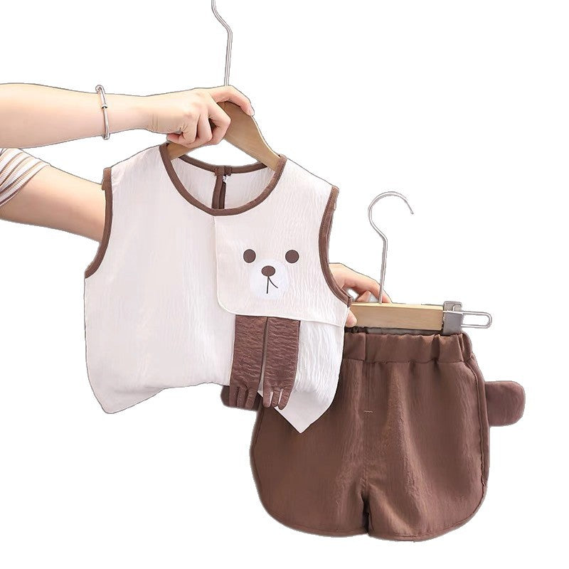 Children's summer  summer new sleeveless suit western style baby casual two-piece set kids vest suit
