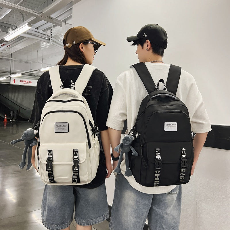 School bag for boys, junior high school students, large-capacity lightweight backpack, simple texture backpack, night safety reflective backpack