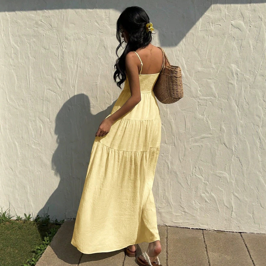 european and american cross-border yellow french style sleeveless slip dress