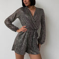 new european and american cross-border  direct sales holiday party fashion sequin long sleeve dress jumpsuit