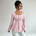 european and american cross-border women's fashion: new elegant pink long-sleeve top