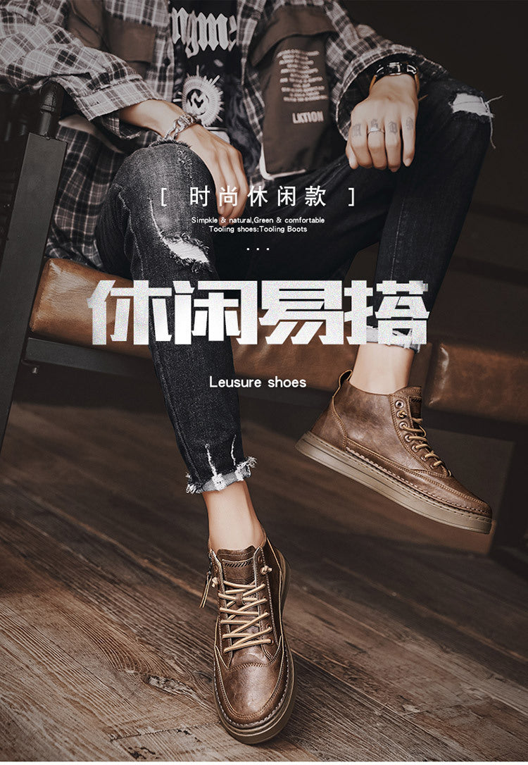 Men's shoes 2025 new spring collection: fleece-lined warm men's height-increasing casual leather shoes, spring business work british style trendy shoes