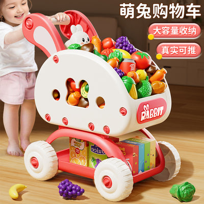 Kidsartificial supermarket shopping cart trolley toy play house fruit cutting fun boys and girls kitchen birthday products