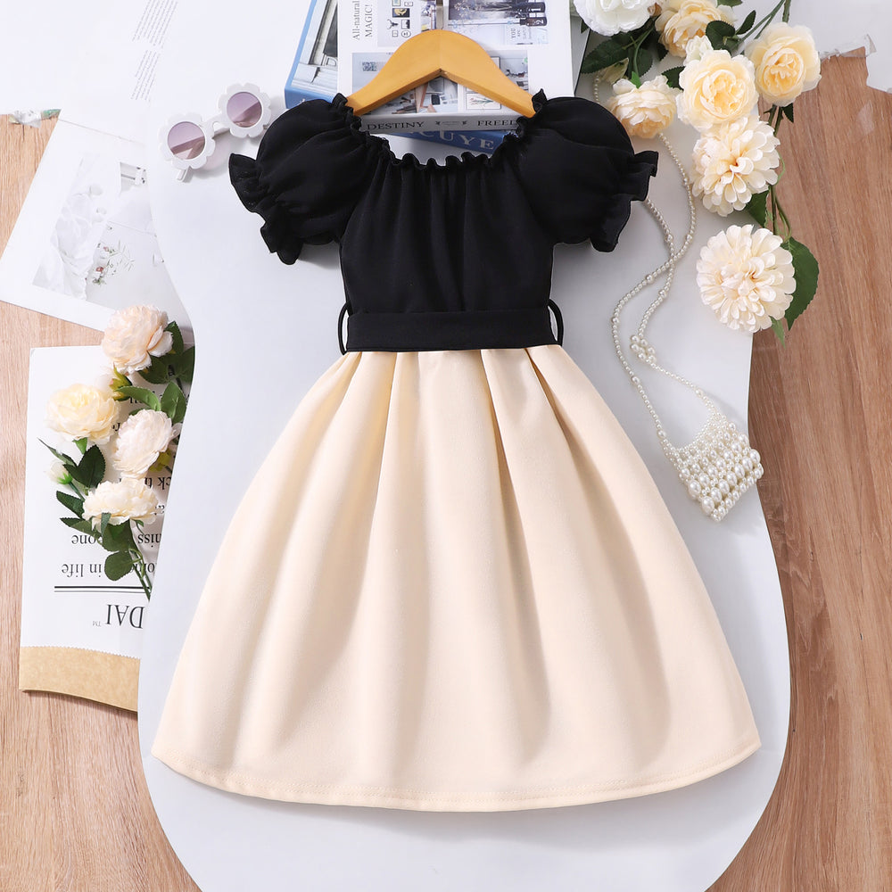 Girls' dress for toddlers and young children, wavy hem corset-top short sleeve dress