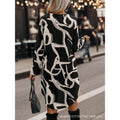 Women's  autumn new arrival: fashionable and elegant tie-waist ruffle collar puff sleeve a-line printed dress