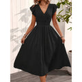 code new arrival  original women's eleganceelegantv neckpure color flying sleeve dress