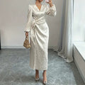 Elegant v-neck maxi dress - figure-flattering, sexy bodycon, long sleeve, slim fit