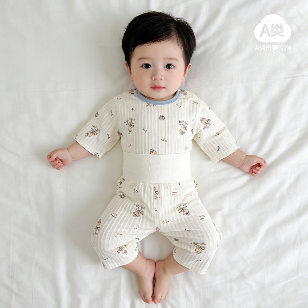 Baby pajamas pure cotton thin kids home clothes summer boys and girls three-quarter sleeves air-conditioning clothes high waistseparatessuit