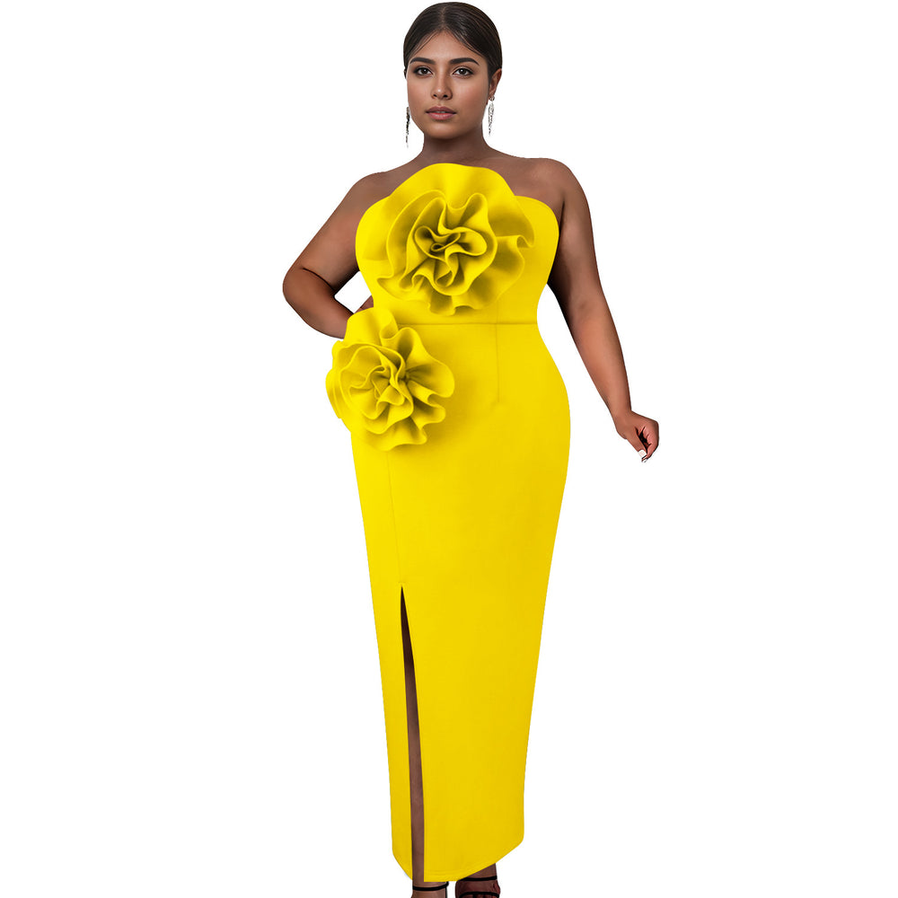 C7039 cross-border   independent station fashion women's solid color sleeveless slit dress new