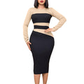 D397 european and american women's clothing  new fashion elegant and chic slim-fit ol color block bodycon plus size african dress