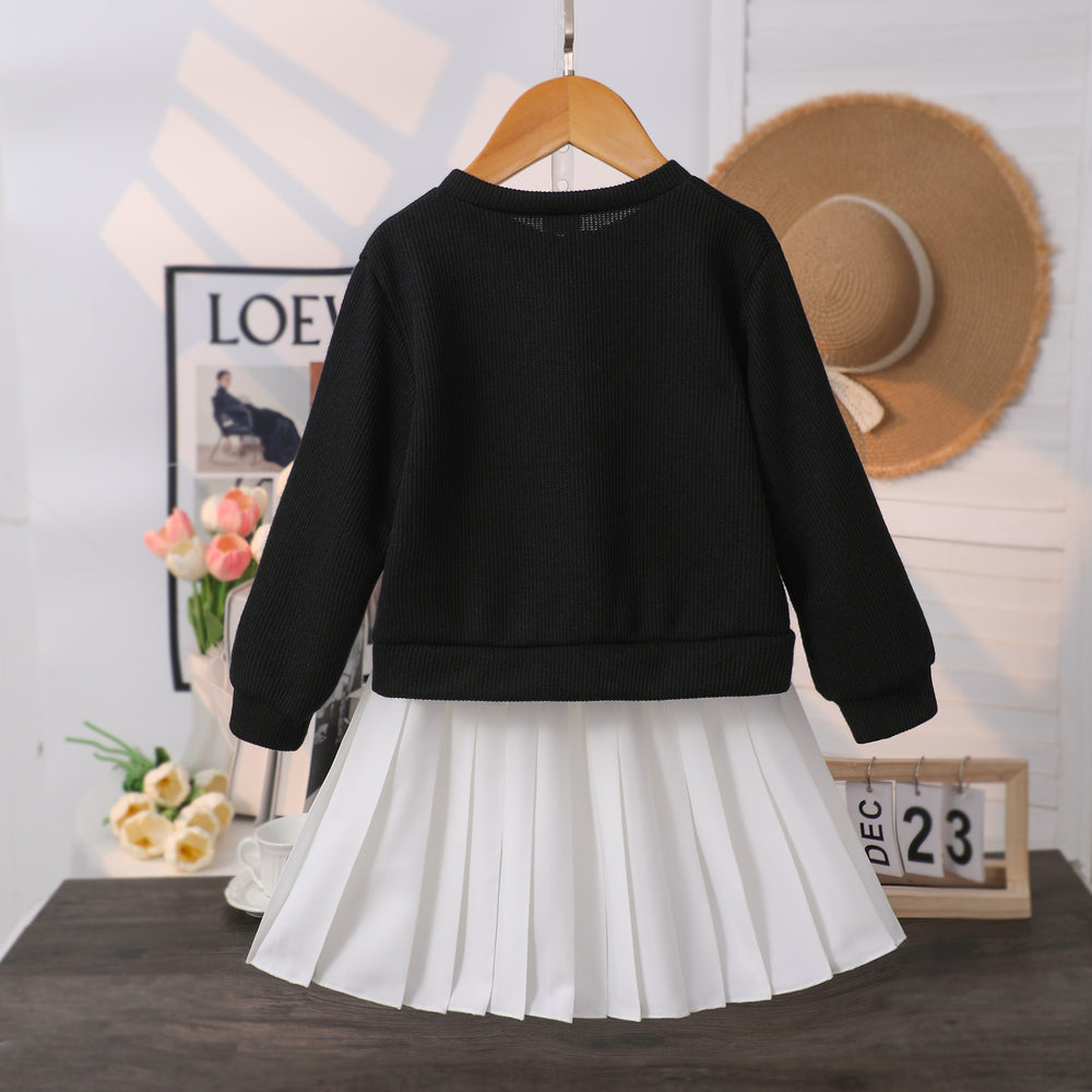 Girls' two-piece set: 3d floral long-sleeve cardigan + skirt outfit