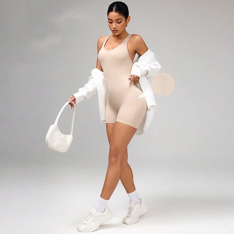 seamless knitting yoga jumpsuit, hip lift, tummy control, high elastic tight all-in-one outdoor sports fitness wear for women