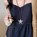 2026new arrival forest style retro starfish pendant necklace lazy style literary leather rope necklace ocean style clavicle chain