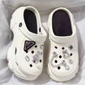Women's summer outdoor slippers: stylish platform clogs with height boost, cute cartoon bear design, and beach-friendly closed-toe sandals with rhinestone accents