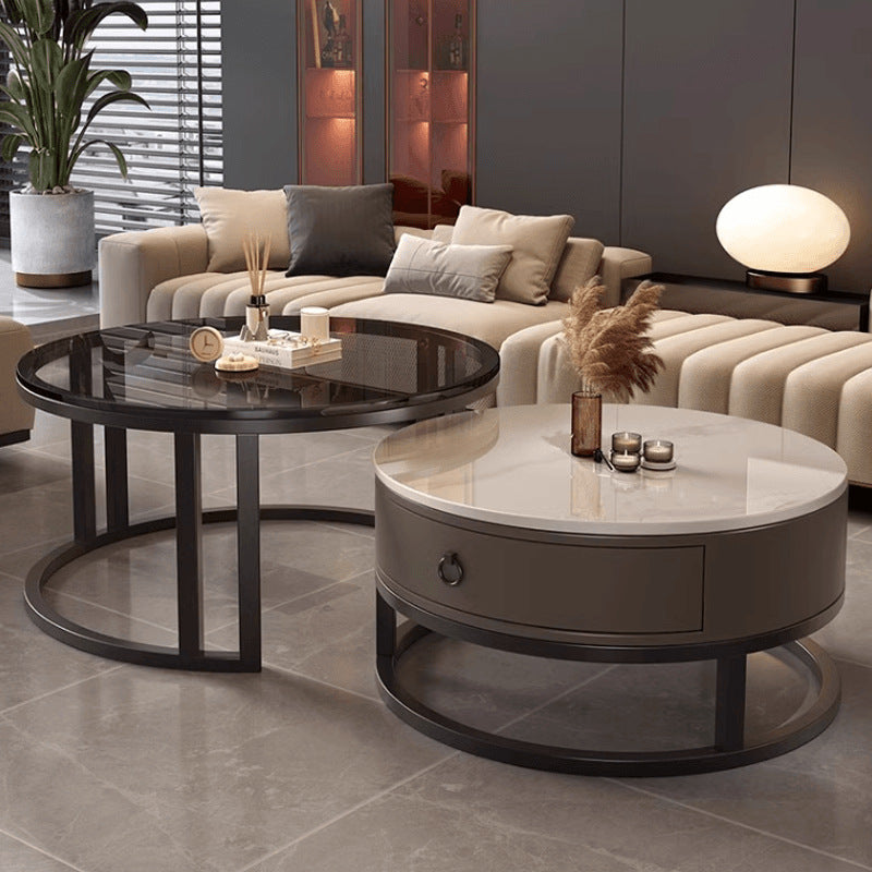 Rock slab coffee table living room solid wood table balcony small apartment for homecasualaccessible luxury round side table retractable combination