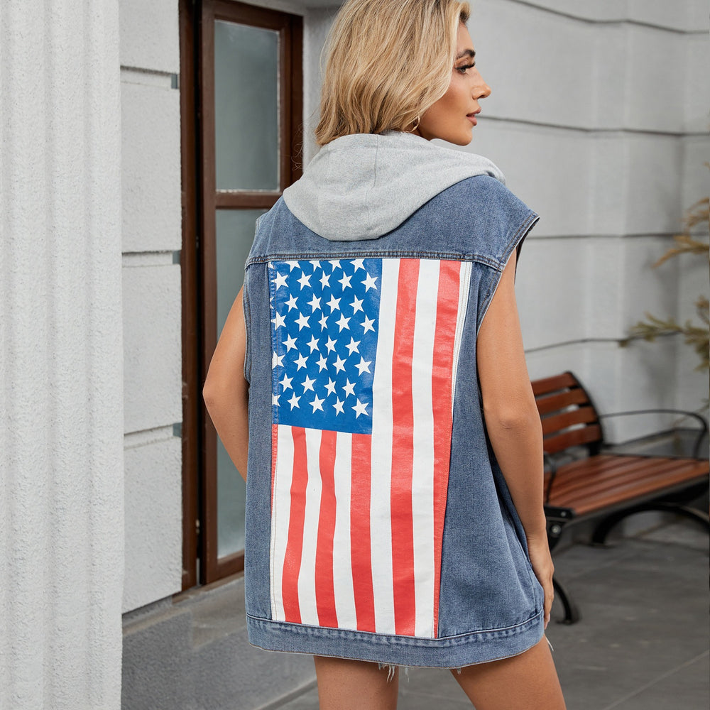 European and american cross-border  new denim vest women's  summer printed trendy denim sleeveless tank top