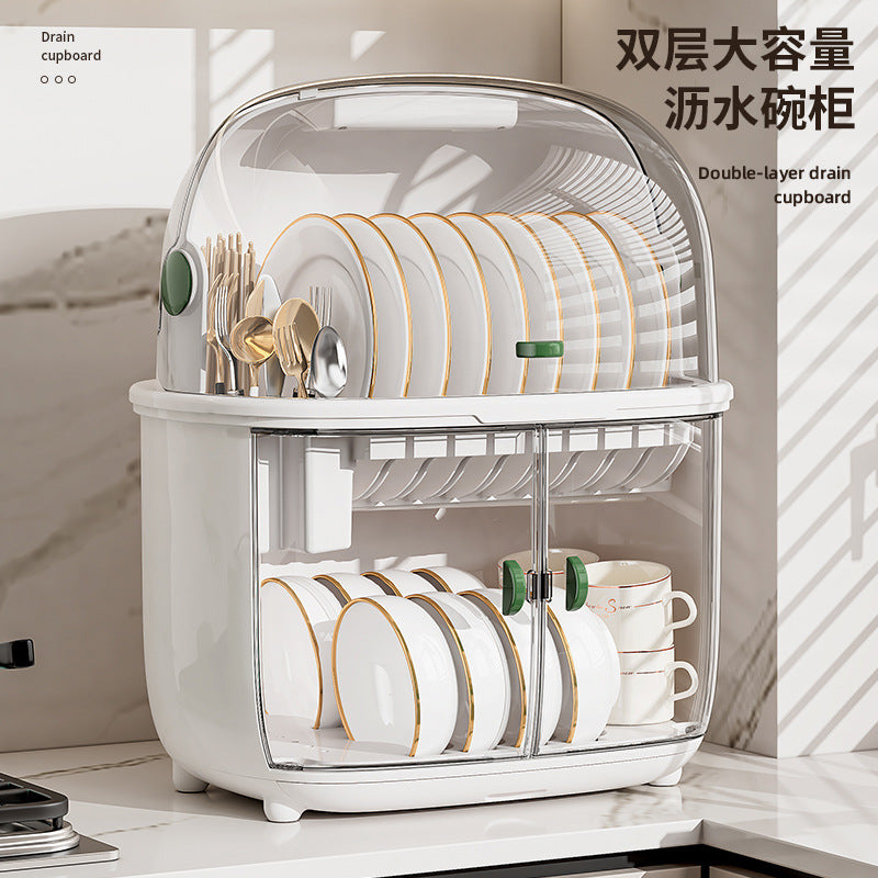 Golden Cat Kitchen Drain Cupboard with Lid Bowl Box Dishes Plates Chopsticks Cutlery Household Shelves Storage Box