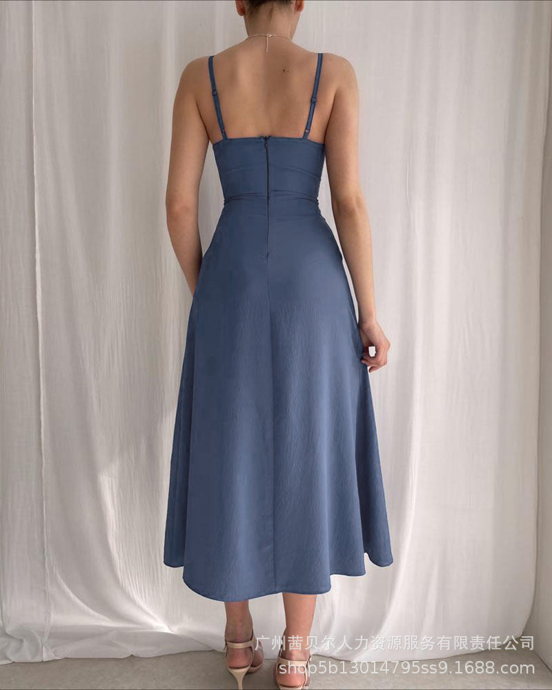 Spot  new 2022 women's clothing European and American new chest cup suspender slit dress