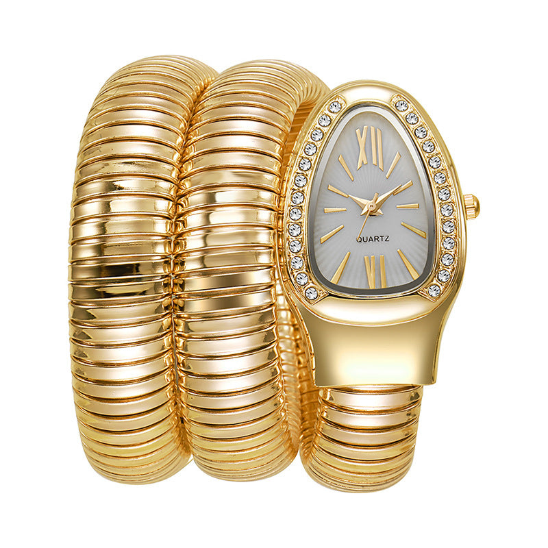 Honghong cross-border snake-shaped watch women's fashion bracelet watch creative hip hop quartz watch stylish bracelet watch wholesale