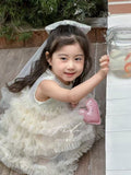 Girls' dress  summer new style chic little girl sequin vest dress pearl collar cake skirt trendy