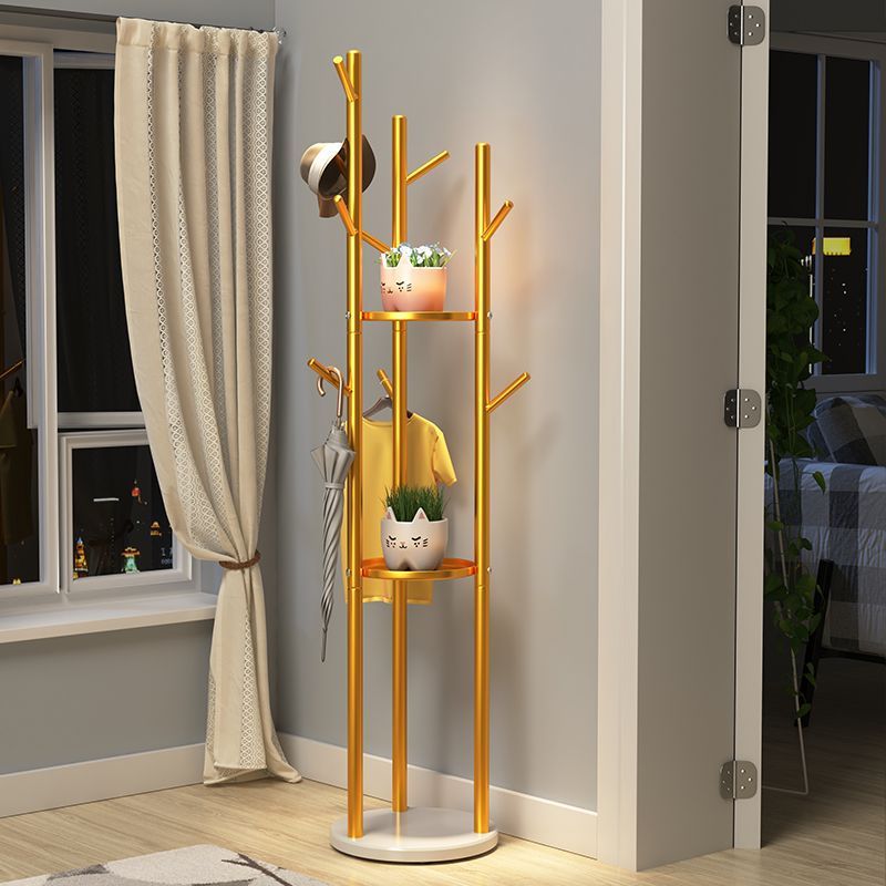 Three-pole bedroom hanging clothes rack, floor-standing coat rack, accessible luxury marble iron art, does not take up space, room clothes rack