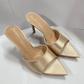 Silk satin elegant high heel slippers - women's summer must-have: stunning, versatile, minimalist, single strap stiletto, pointed toe, sexy outdoor wear