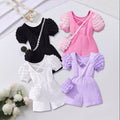 Kids' bubble sleeve ribbed romper with criss-cross back and matching bag