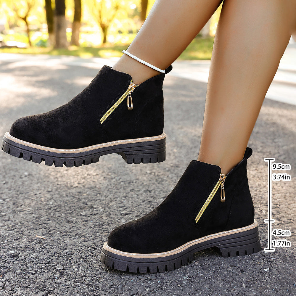 cross-border round toe side zipper martin boots ankle boots chunky heel new autumn/winter plus size women's ankle boots for export