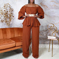 C8535p with belt cross-border women's clothing  one-piece collar long-sleeved top loose wide-leg pants european and american suit
