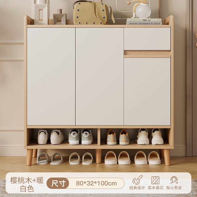 Solid wood shoe cabinet home entrance 2025 new entrance storage cabinet integrated against the wall corridor elevator entrance shoe rack