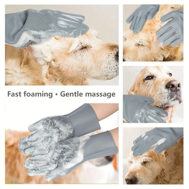 Pet bathing gloves dog bathing handy gadget bathing brush teddy plastic bathing gloves anti-scratch silicone gloves