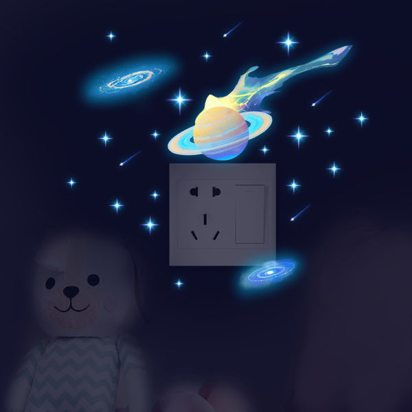 Creative new   planet blue luminous switch self-adhesive sticker for switch socket appearance