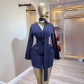 European and american cross-border women's fashion:  summer new arrival - elegant commute v-neck slim-fit halter neck striped dress