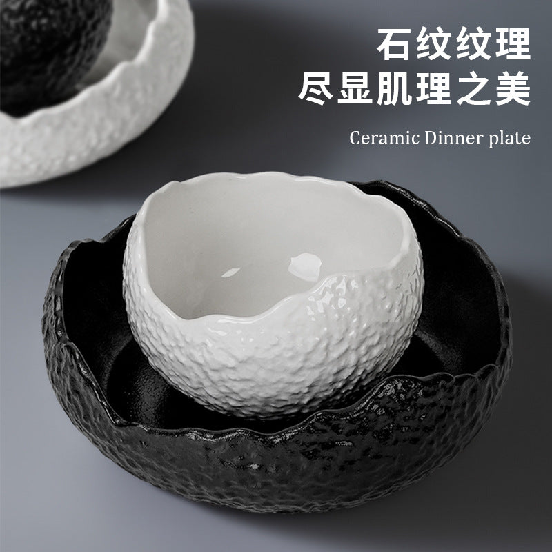 Minimalist embossed soup bowl, premium dessert bowl, ceramic tableware, restaurant high-value creative cold dish, hotel salad bowl