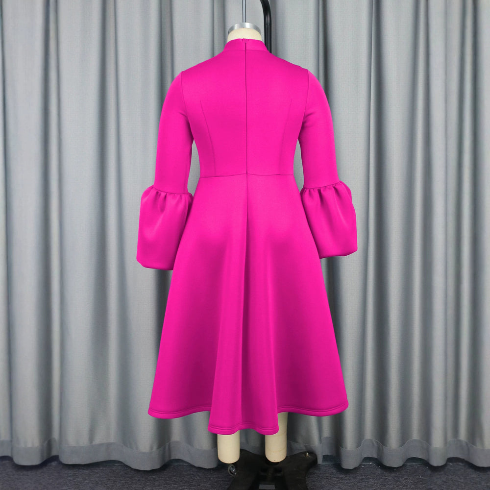 Fall and winternew arrivalbows stand collar puff sleeve large hem skirt retroelegance waist a hem party dress dres